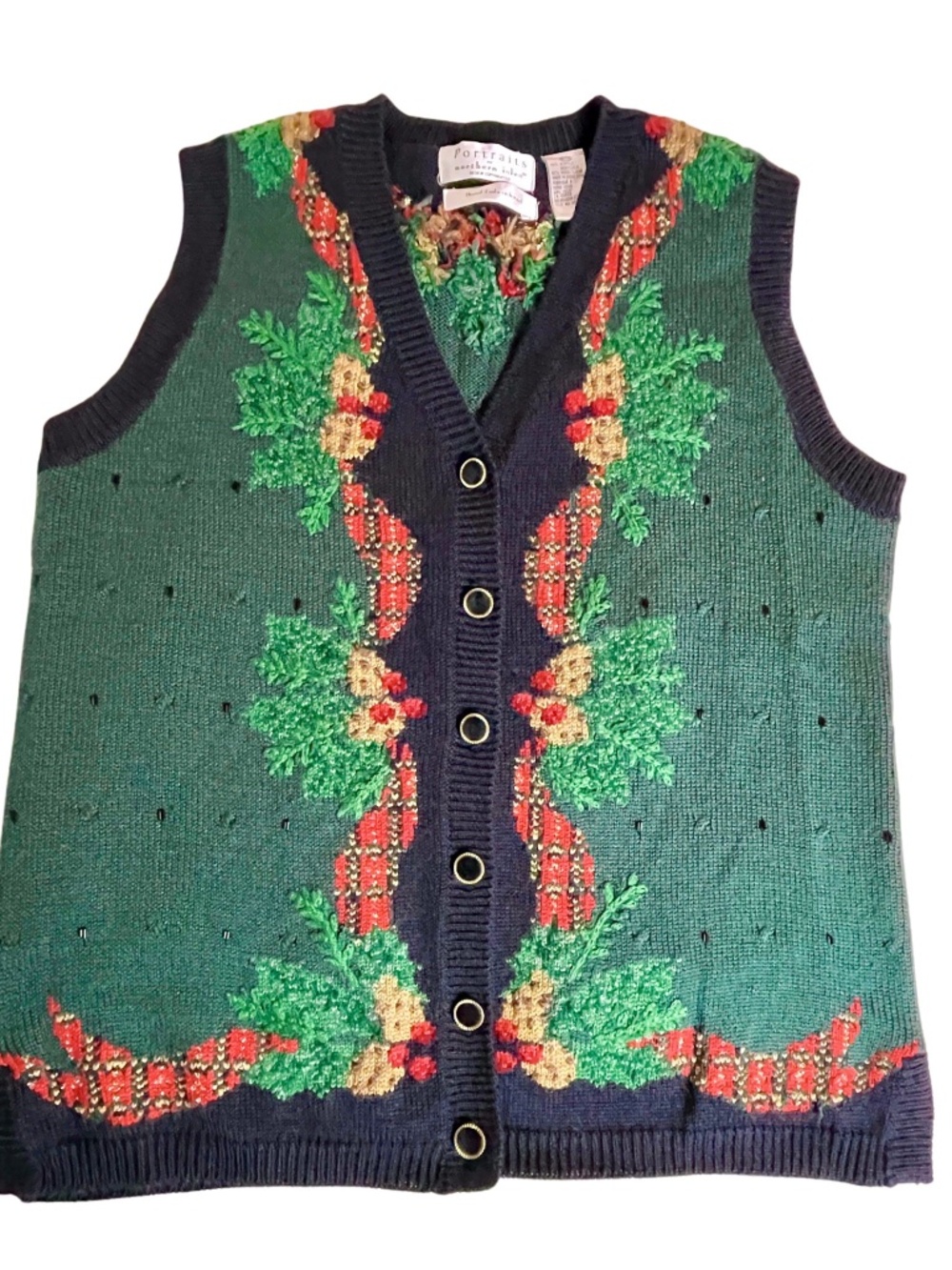 Vintage Hand Embroidered Knit Christmas Holiday Winter Sweater Vest